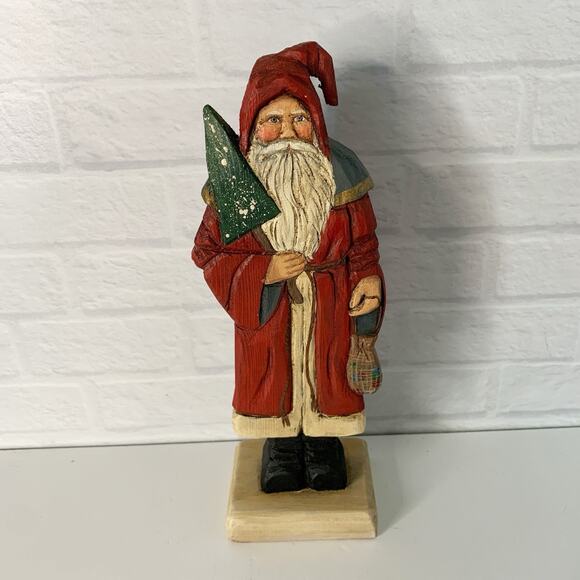 Vintage Crate Prospects Santa Figure Teresa Olson Wood Hand Carved 8" Figurine - Picture 6 of 6
